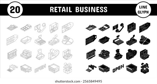 Retail Business Line Glyph Vector Illustration Icon Sticker Set Design Materials 
