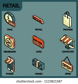 Retail color outline isometric icons