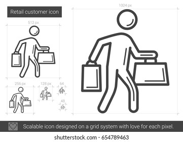 Retail customer vector line icon isolated on white background. Retail customer line icon for infographic, website or app. Scalable icon designed on a grid system.