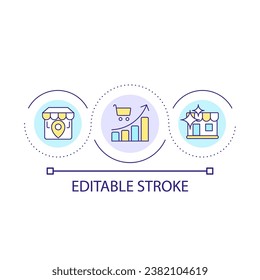 Retail development loop concept icon. Increase purchase frequency. Consumerism. Shopping abstract idea thin line illustration. Isolated outline drawing. Editable stroke. Arial font used