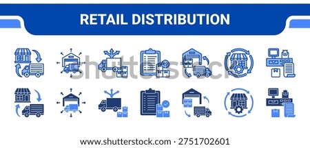 Retail Distribution Icon Collection, featuring Distribution Network, Product Distribution, Order Fulfillment, Retail Logistics, Store Operations, Point of Sale