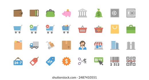 Retail - Flat vector icons. Relate for shopping and financial