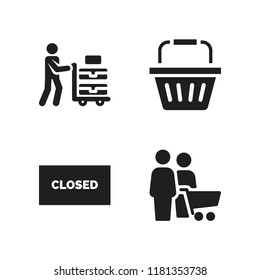 retail icon. 4 retail vector icons set. closed, trolley and shopping cart icons for web and design about retail theme