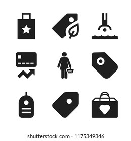 retail icon. 9 retail vector icons set. label, shopper and credit card icons for web and design about retail theme
