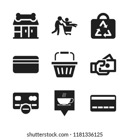 retail icon. 9 retail vector icons set. pet shop, credit card and shopping basket icons for web and design about retail theme