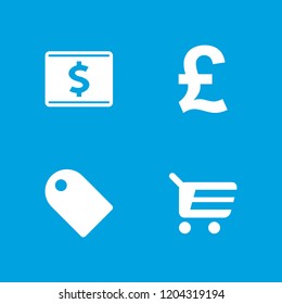 Retail icon. collection of 4 retail filled icons such as shopping cart, pound, tag. editable retail icons for web and mobile.