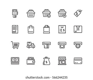 Retail icon set, outline style