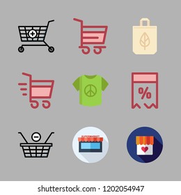 retail icon set. vector set about shirt, price tag, shopping cart and shopping bag icons set.