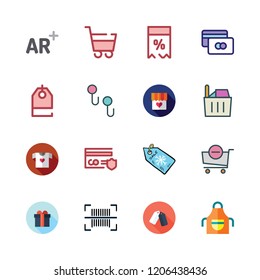 retail icon set. vector set about supermarket, shirt, shopping basket and supermarket gift icons set.