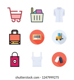 retail icon set. vector set about bars code, shopping basket, shopping cart and shopping store icons set.