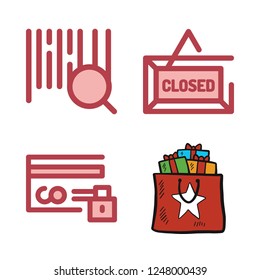 retail icon set. vector set about closed, barcode, shopping bag and credit card icons set.