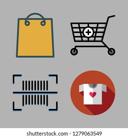 retail icon set. vector set about shopping bag, barcode, shopping cart and shirt icons set.