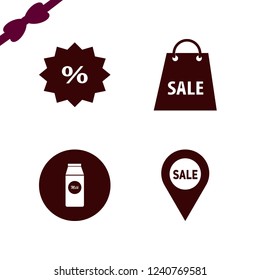 retail icon. retail vector icons set shopping bag, pack milk, discount tag and sale location