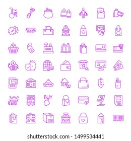 retail icons. Editable 49 retail icons. Included icons such as Barcode, Tag, Shopping, Shop, Merchandise, Shopping bag, Receipt, Sign, Credit card. retail trendy icons for web.