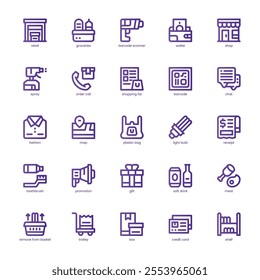 Retail Industry icon pack for your website, mobile, presentation, and logo design. Retail Industry icon basic line gradient design. Vector graphics illustration and editable stroke.