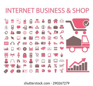 retail, internet business, shop, store, commerce, sales, basket, cart, paying, consumer, supermarket icons, signs, vector