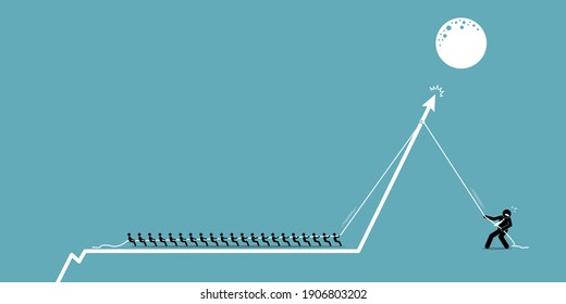 Retail Investors Versus Institutional Hedge Fund Investor In Stock Market. Vector Illustrations Concept Of Small Individual Investors Group And Team Together To Fight Against Hedge Fund Institution. 