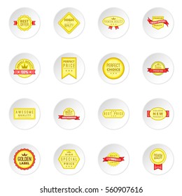 Retail label icons set in white circle isolated on white background. Cartoon vector illustration
