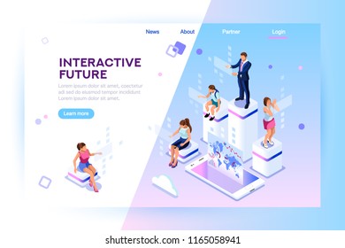 Retail And Lifestyle At Store. Social City Of The Future. Screen, Interactive Future Phone Innovation. Experience Of Work, Learning Or Entertaining On Augmented Reality. Flat Isometric Illustration