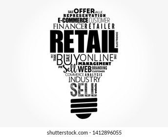 Retail light bulb word cloud collage, business concept background