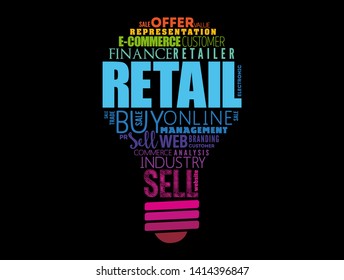 Retail light bulb word cloud collage, business concept background