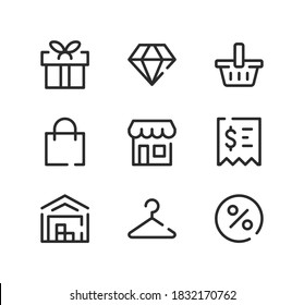 Retail line icons set. Modern graphic design concepts, black stroke linear symbols, simple outline elements collection. Vector line icons