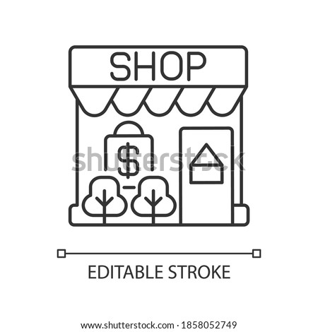 Retail linear icon. Shop. Small business. Wholesaling. Marketing strategy. Selling goods. Thin line customizable illustration. Contour symbol. Vector isolated outline drawing. Editable stroke