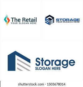 The retail logo with container box blue and pixel vector suitable for storage business company provider