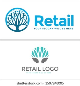 Retail logo design with icon tree circle bubble blue vector suitable for notebooks journals diaries school nature symbol