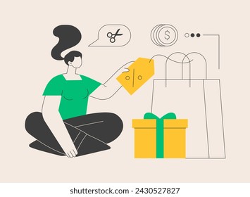 Ilustración abstracta del vector del concepto de la reducción comercial. Programa de descuento promocional, garantía de precio más bajo, flujo de caja para su negocio, evento de venta en la tienda, metáfora abstracta de mala decisión de compra.