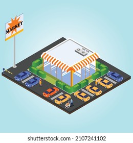 Retail market building isometric 3d vector concept for banner, website, illustration, landing page, flyer, etc.