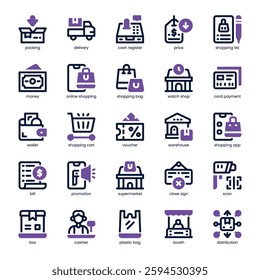 Retail Market Icon pack for your website, mobile, presentation, and logo design. Retail Market Icon dual tone design. Vector graphics illustration and editable stroke.