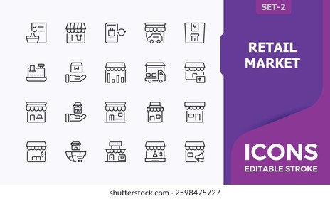 Retail Market simple icon. Retail vector line icon set. shopping, commerce, supermarket, Sale web icons. Outline symbol collection. Minimalist editable vector stroke.