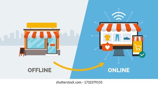 Retail offline to online: convert your shop to a successful e-commerce online accessible on computer and smartphone