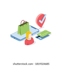 Retail, online store, shopping. Vector 3d isometric, color web icons set, new flat style. Creative illustration, idea for infographics.