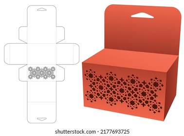 Retail packaging box with stenciled Arabic pattern die cut template and 3D mockup