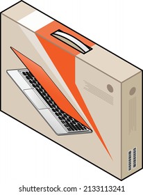 Einzelhandelsverpackung eines Laptops.