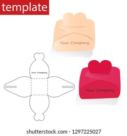 Retail paper box with die cut template. Heart shaped handles