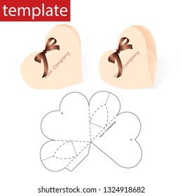 Retail paper box with die cut template. In the shape of a heart.