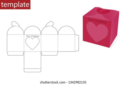 Retail paper box with die cut template. Loving hearts.