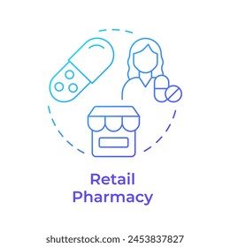 Icono de concepto de gradiente azul de farmacia minorista. Sistema sanitario. Servicios de Asistencia del paciente. Ilustración de línea de forma redonda. Abstractas idea. Diseño gráfico. Fácil de usar en infografía, artículo