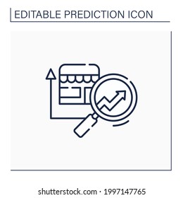 Icono de la línea de análisis predictivo minorista.Ver diagnóstico. Investigación cuidadosa y detallada. Concepto de predicción de negocio.Isolación de la ilustración vectorial.Accionamiento editable