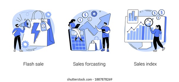 Retail profit plan abstract concept vector illustration set. Flash sale, sales forcasting and index, special offer, e-commerce shop promotion, business statistics, performance abstract metaphor.