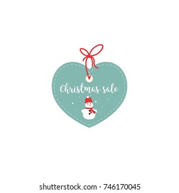 Retail Sale Tags and Clearance Tags. Festive christmas design with snowflakes and snowman