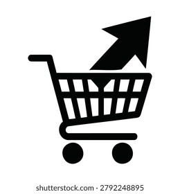Retail Sales Increase Vector Icon with Shopping Cart and Diagonal Arrow