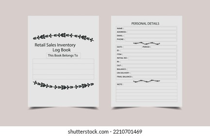 Retail Sales Inventory log book KDP Interior design. Printable logbook