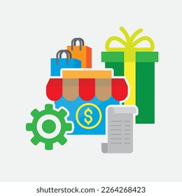 vector de concepto de gestión de ventas al por menor. Finanzas y negocios, compras en línea, dinero y regalos