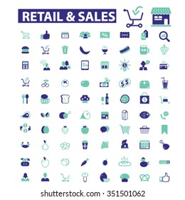 retail, sales, supermarket, shopping, mall, food market, merchandise, buying, consumer, store, cart, payment, groceries, bag, discount icons, signs vector concept set
