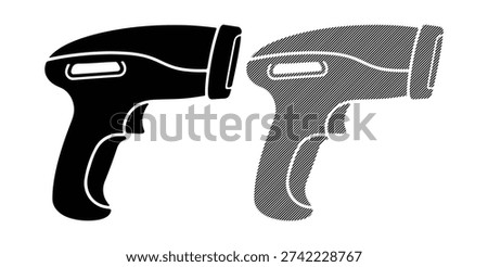 Retail scanner icon, laser reader silhouette, handheld device design, inventory tool shape