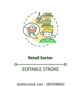 Retail sector concept icon. Conscious consumption. Shopping for eco friendly product. Biophilia idea thin line illustration. Vector isolated outline RGB color drawing. Editable stroke